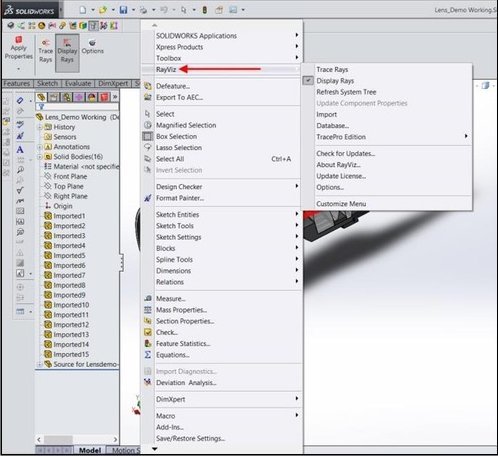 RayViz™ menu added to Solidworks®