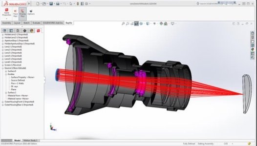 Use cut-away views to ascertain ray propatation and beam profile through assemblies
